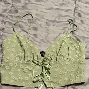 NWOT Chic Olive Green Floral Women's Top